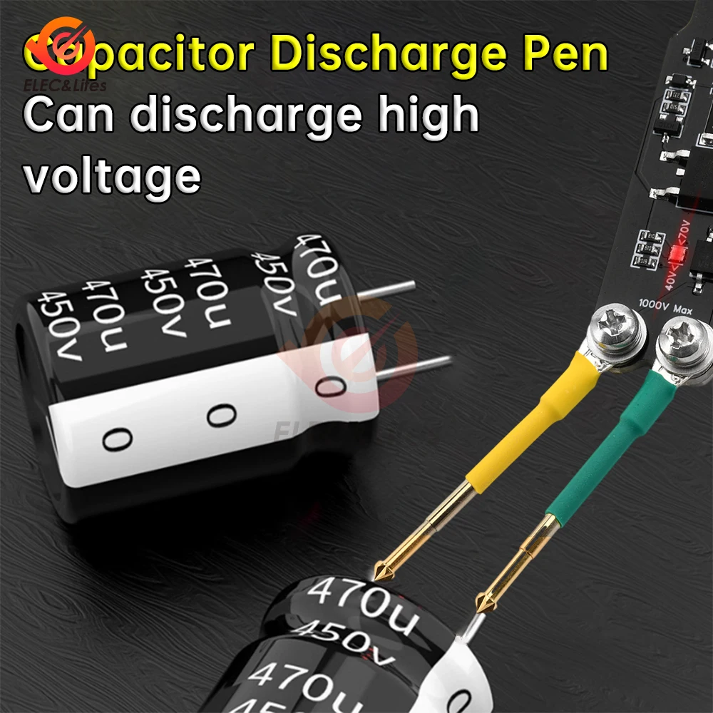 1000V 5000UF Capacitor Discharge Pen Switch Power Supply Repair Discharge Protection Tool With Dual LED 4