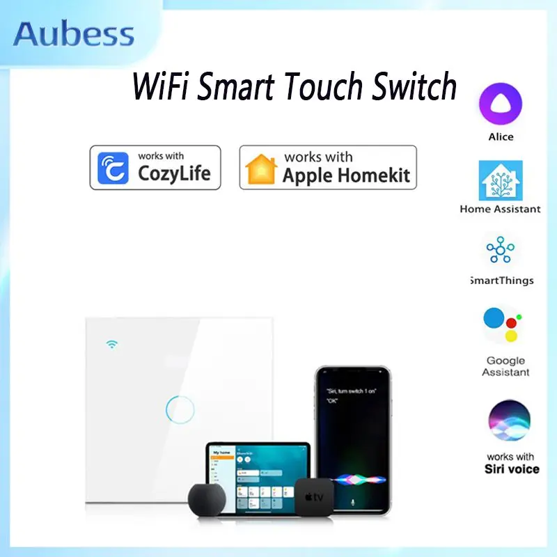 

Умный сенсорный выключатель Aubess с поддержкой Wi-Fi и голосовым управлением