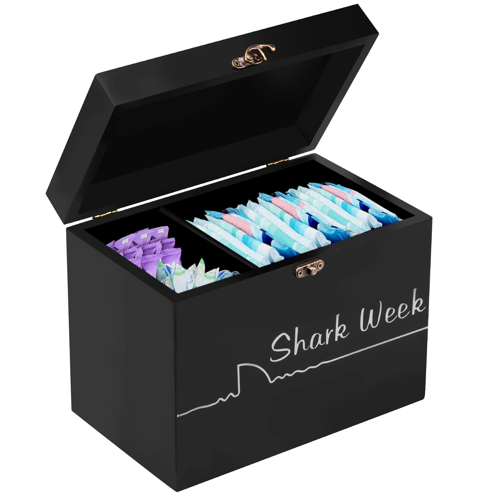 Wooden Tampon Storage Box 3-Grid Bathroom Cotton Pads