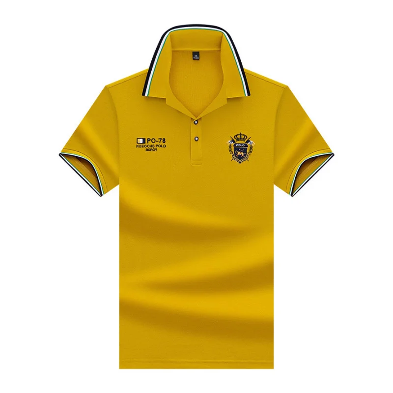 Woodpecker été nouveaux hommes polyvalent à manches courtes T-shirt mode solide broderie perlée tissu demi manches Polo chemise_voghion.com