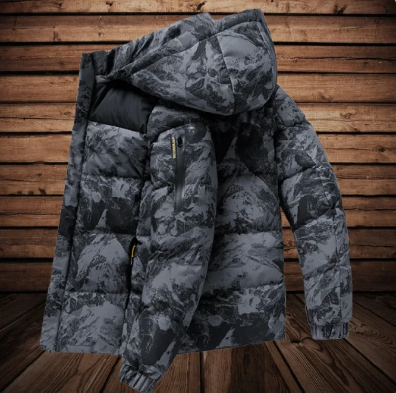 Men Camouflage Floral Parka Jackets Winter Outdoor Sports Windbreaker Down Cotton Jacket with Hood Men Warm Thicken Padded Coat