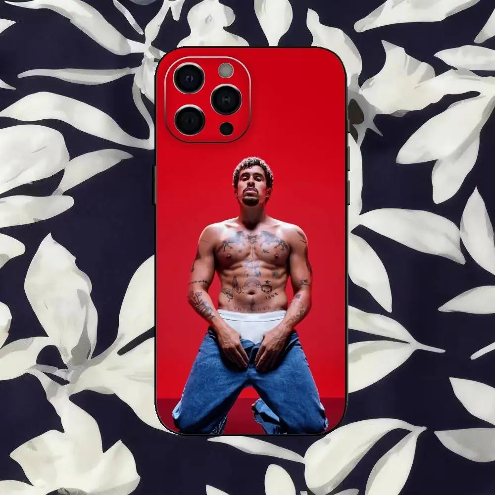 Sleek Black Silicone Soft Phone Case - B-Bad B-Bunny Design