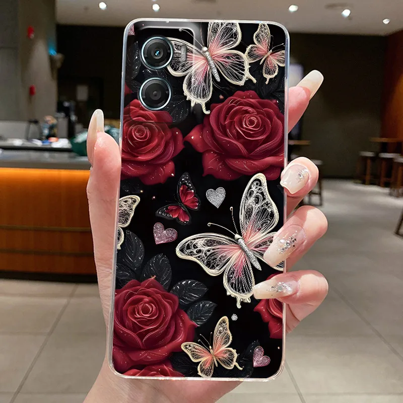 Fashion Butterfly Flower Phone Case - Soft TPU Silicone Back Bumper Etui