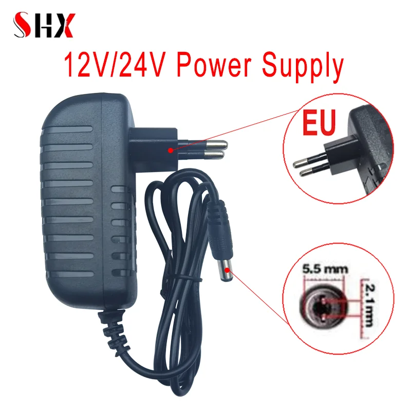 12V2A AC 100V-240V Converter Adapter DC 12V 2A 2000mA Power Supply EU Plug 5.5mm x 2.1-2.5mm 1PCS for LED CCTV Pump