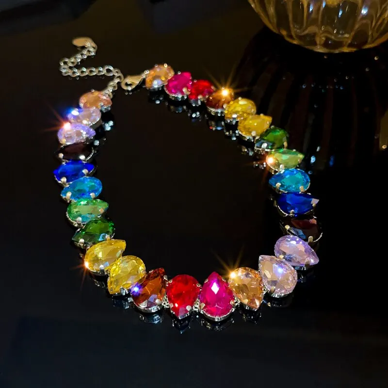 S4c2ef2fc8a304df1a3df3402956e4872c Colorful Rhinestone Crystal Necklace For Women Luxury Fashion Water Drop Choker Necklaces for Party Wedding Bridal Jewelry Mallzona