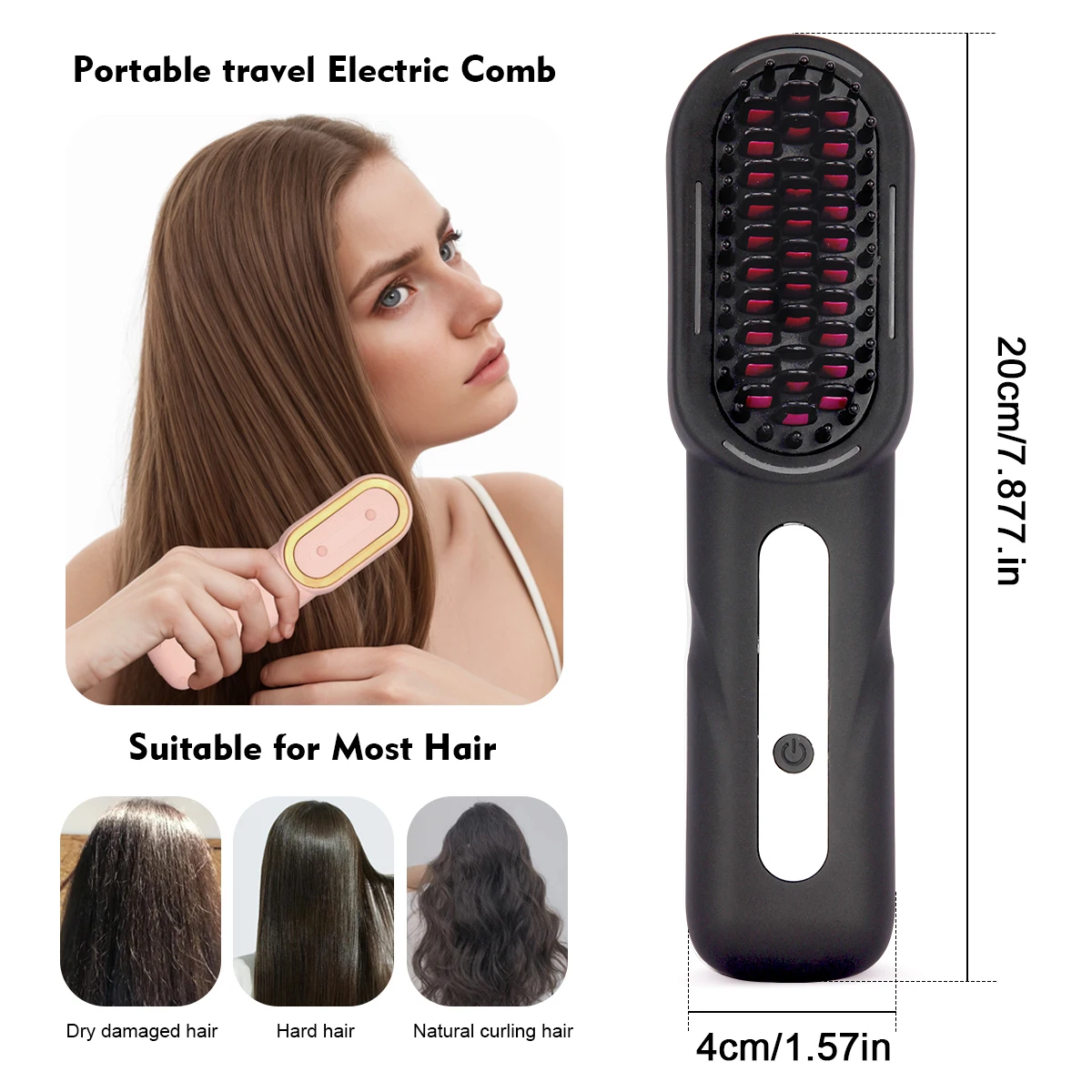 Cordless straightener comb, portable straightener comb, suitable for women, USB rechargeable, mini lightweight straightener 4