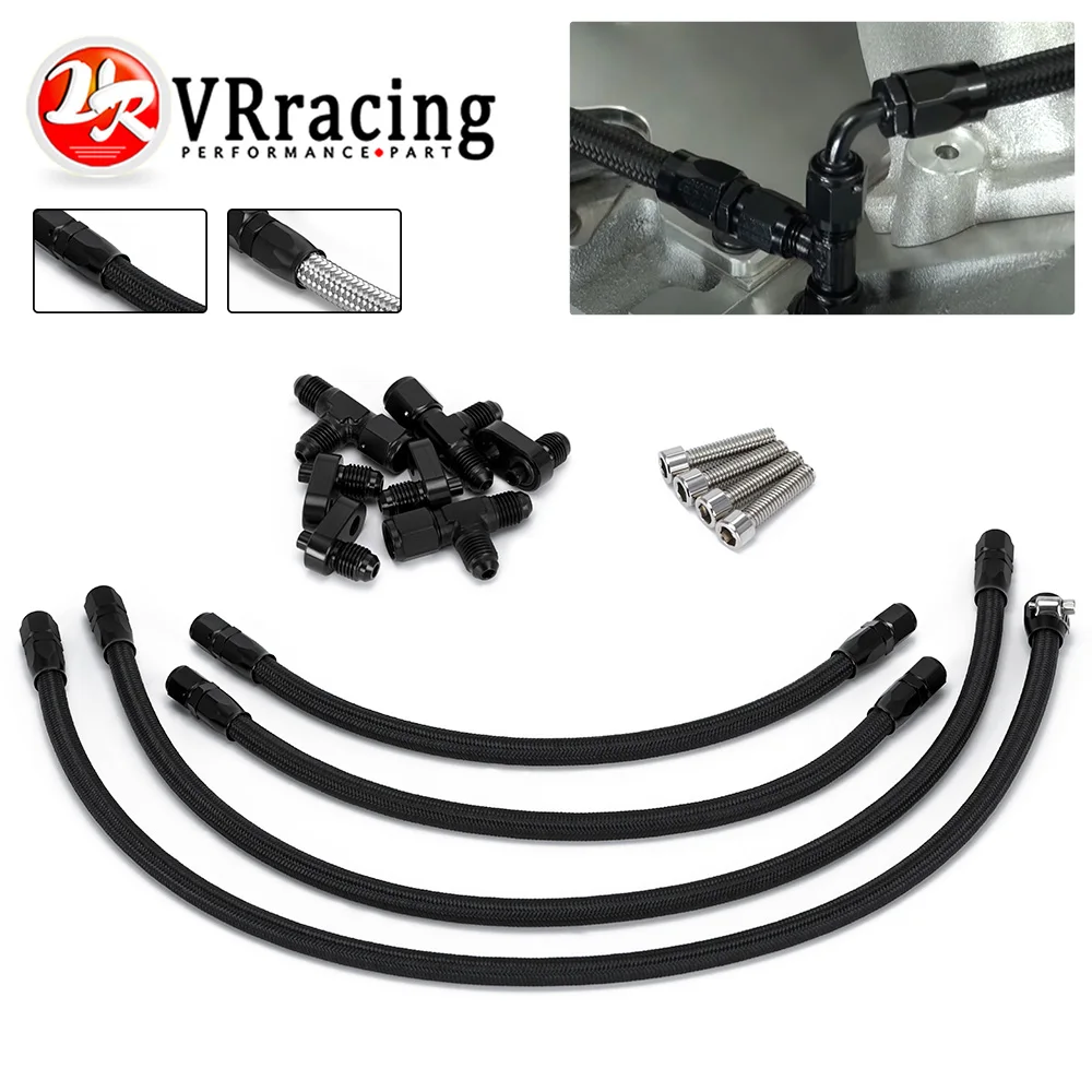 

AN4 Engine Steam Vent Hose Kit Stainless Steel Braided / Black Nylon Hose For LS LSX LS1 LS2 LS6 LM7 For Front Rear Venting