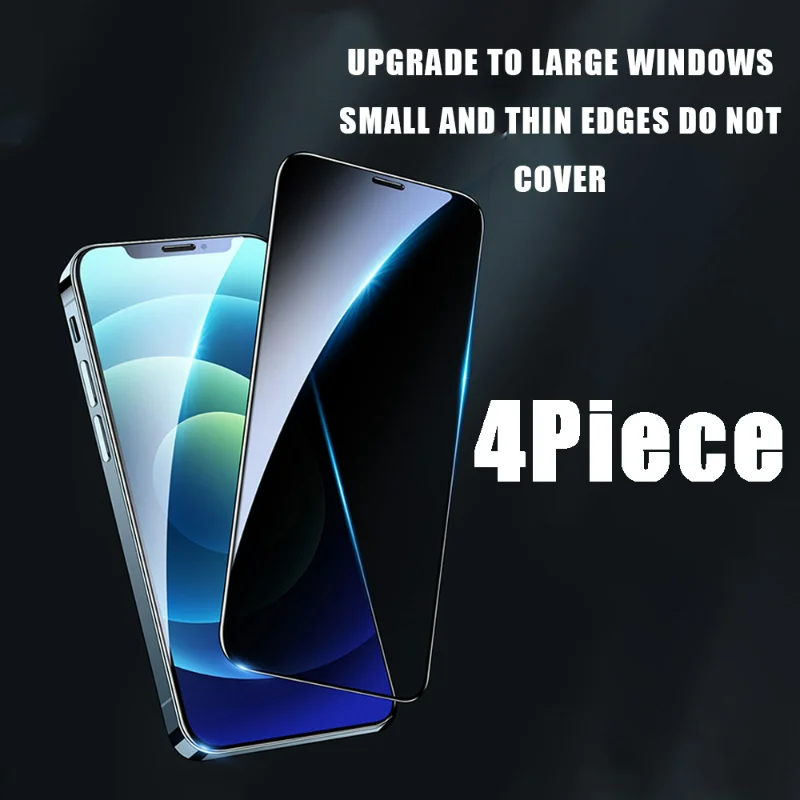 4 PCs Anti Peep Privacy Tempered Glass for iPhone 14 13 12 11 Pro Anti