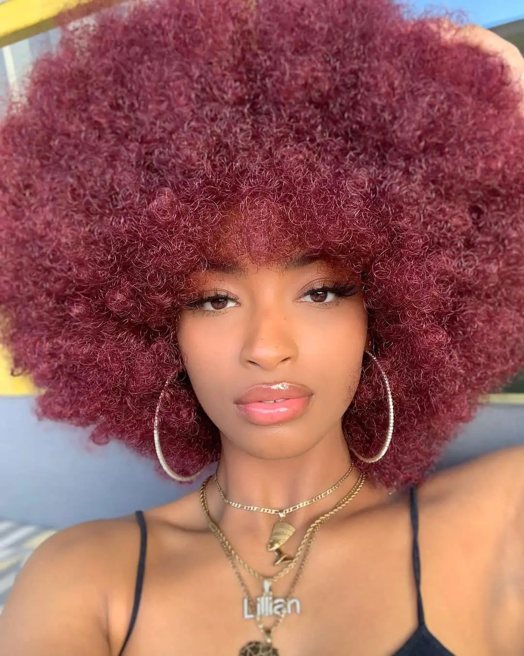 

99J Burgundy Afro Kinky Curly Human Hair Wig with Thick Bangs Fluffy Short Bob Wigs for Women 180% Full Machine Made Hair Sale