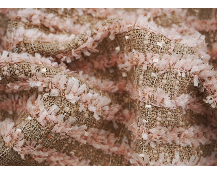 Rosa-brauner Fransen-Tweedstoff, 3D-Strukturierter Gewebter Stoff, Rohrand-Fransenmaterial für Damenmantel, Kleid, Anzug, Jacke, DIY-Nähen – Detail 3