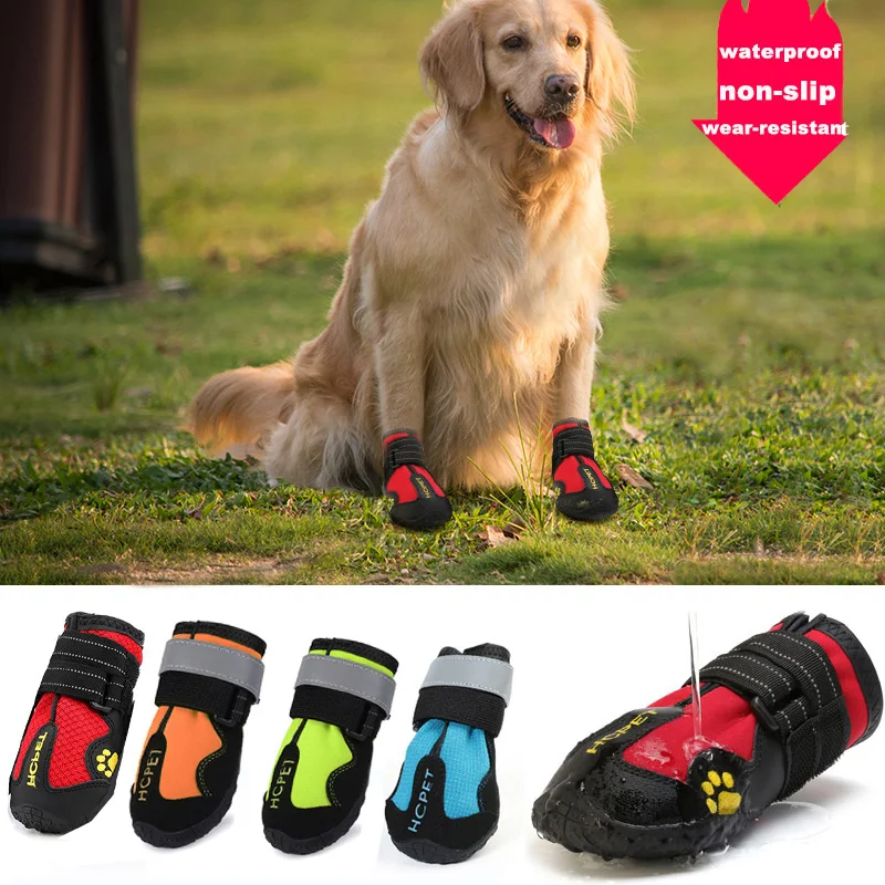 4pcs/set Pet Dog Shoes Reflective Waterproof Dog Boots Warm Snow Rain Pets  Booties Anti-slip Socks Footwear For Medium Large Dog