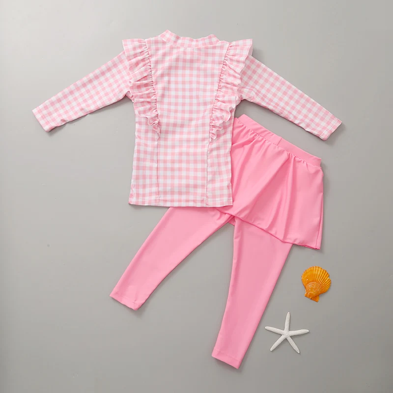 Girls Swimsuit Girl Two Pieces Suit 3-11 Year Children Long Sleeve Skirt Swimsuit Kid Cute Flower Print Swimwear Baby Bathing Suit