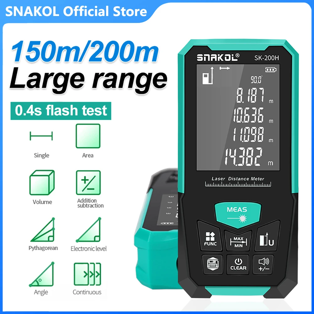 SNAKOL Laser Distance Meter Digital Rangefinder 150m 200m, digital range finder trena roulette ruler distance measuring tape USB charging