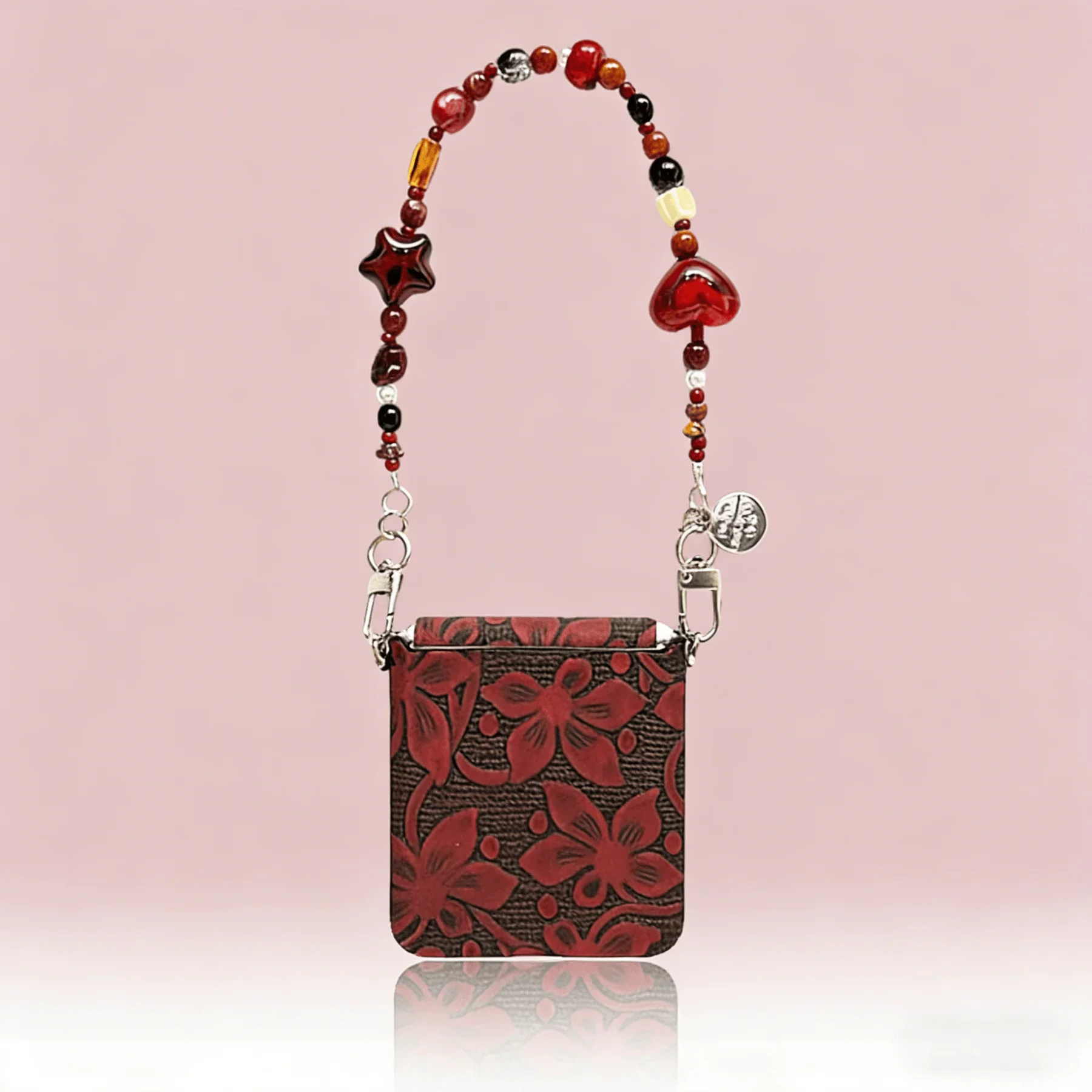 Luxury Dark Red Flower Tassel Crystal Bow Bracelet Phone Case - Stylish Back Cover