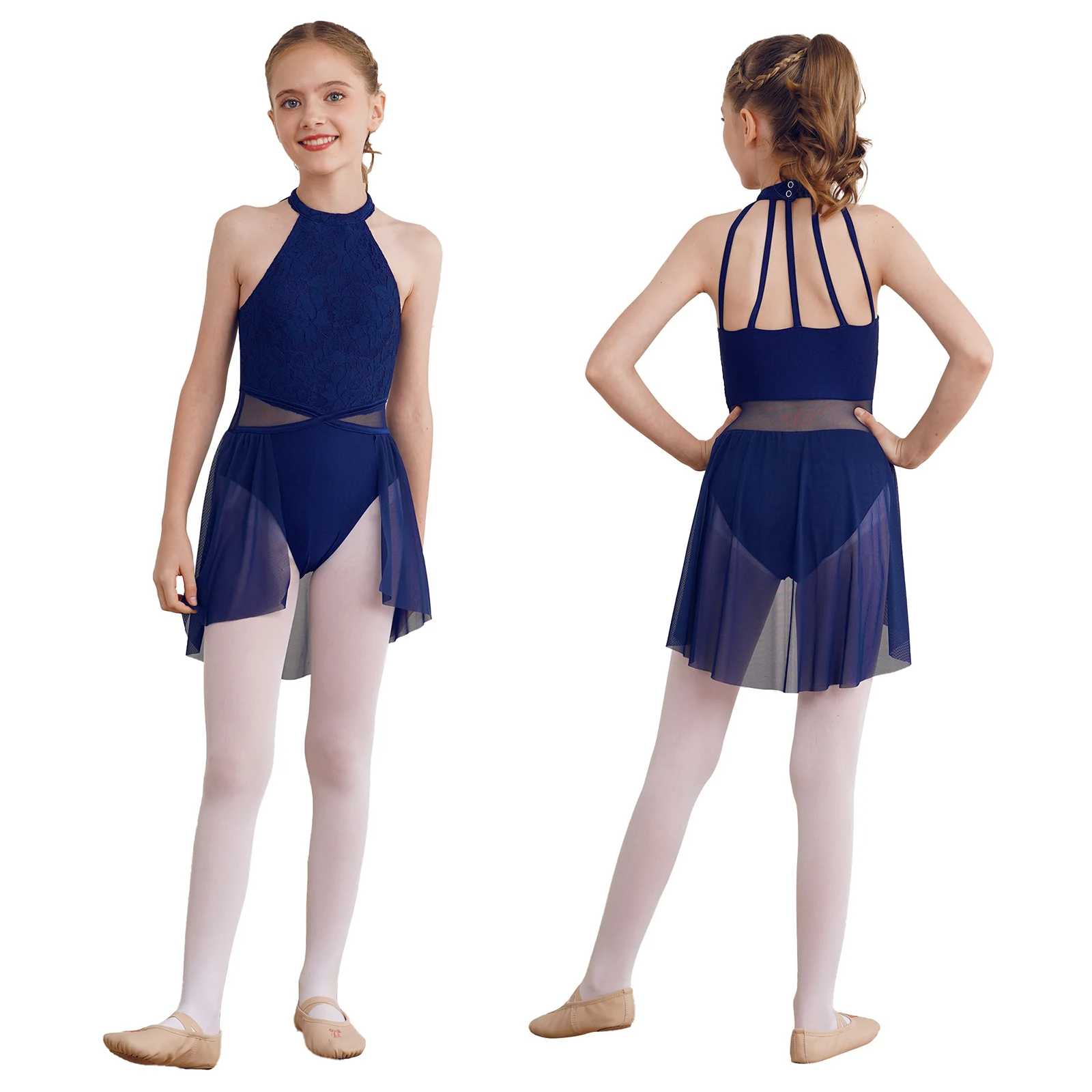 thumbnail image 1 of Vestido de leotardo con falda de malla Floral de encaje para niñas, vestido de baile de Ballet contemporáneo, traje de patinaje artístico de gimnasia Floral de encaje, 1 of 5