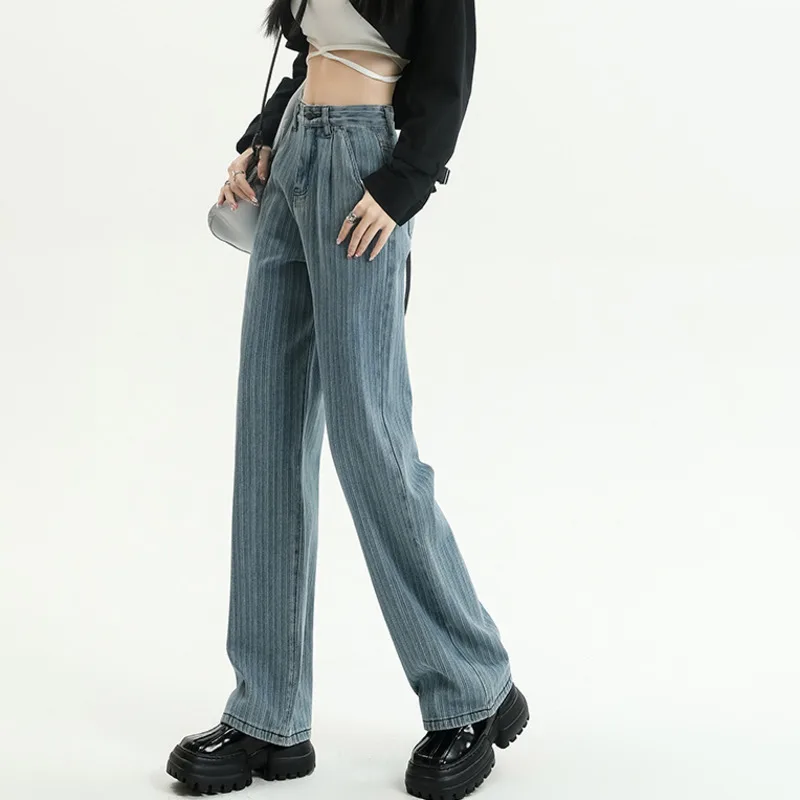 Women's Jeans Woman High Waist Straight Leg Jeans Korean Fashion Denim  Female Clothing Vintage Clothes Streetwear Pants Blue