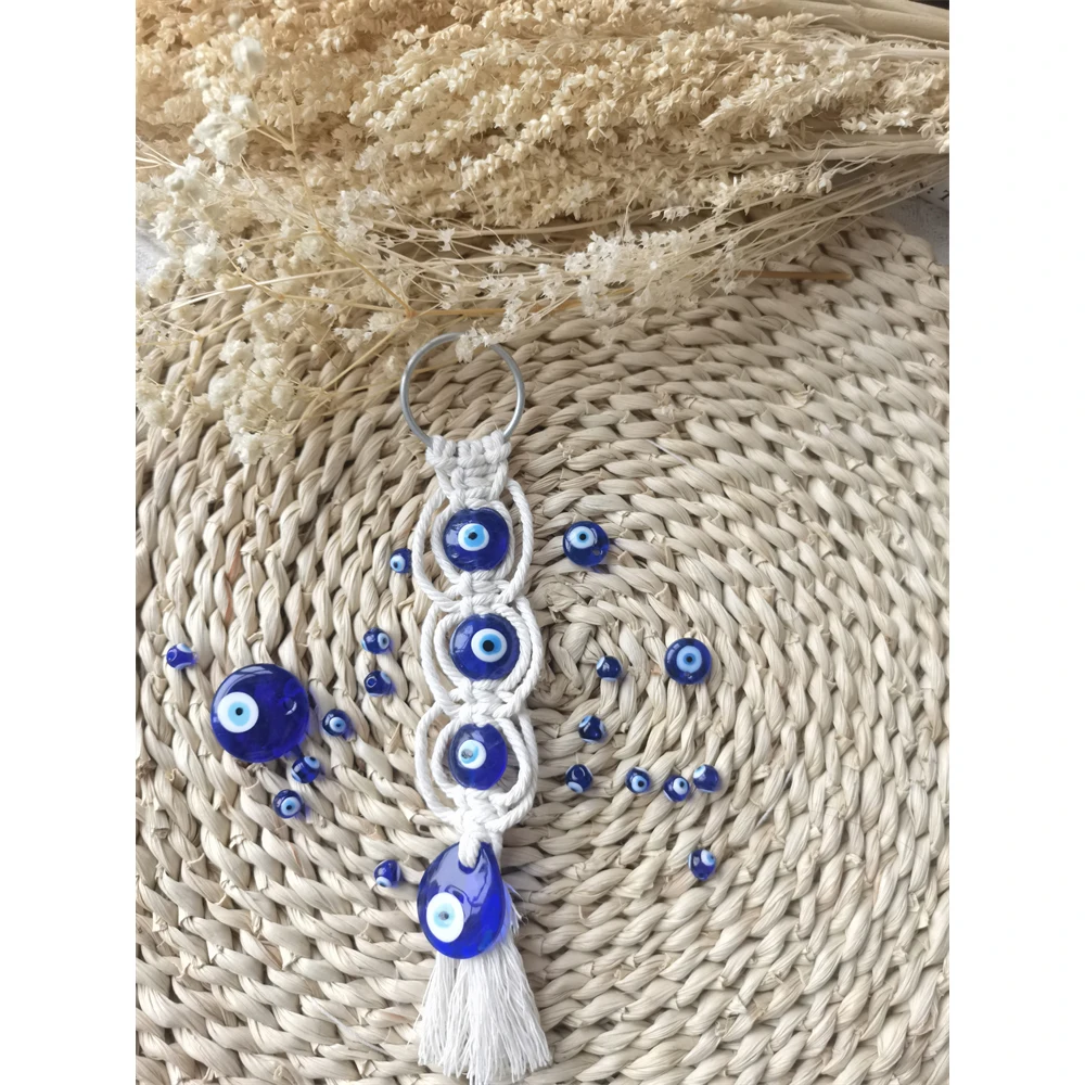 Macrame Wall Hanging Handmade Tapestry Nazar Decoration Turkish Evil Eye Keychain Pendant for Home Car Rearview Mirror  Gift 5