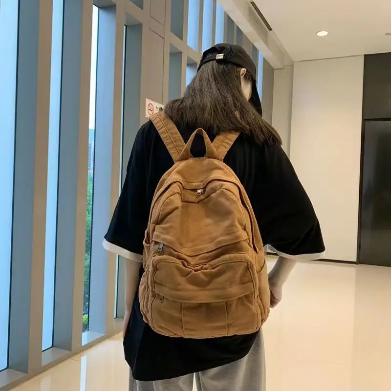 BackpackHighCapacitySchoolbagCanvasKoreaStyleBagInsSimple