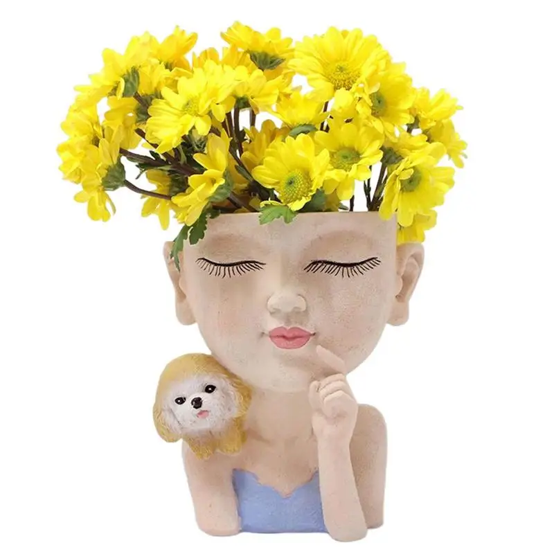 

Girl & Dog Face Head Flower Planter Succulent Plant Flower Container Pot Flowerpot Figure Garden Decor Nordic Tabletop Ornaments