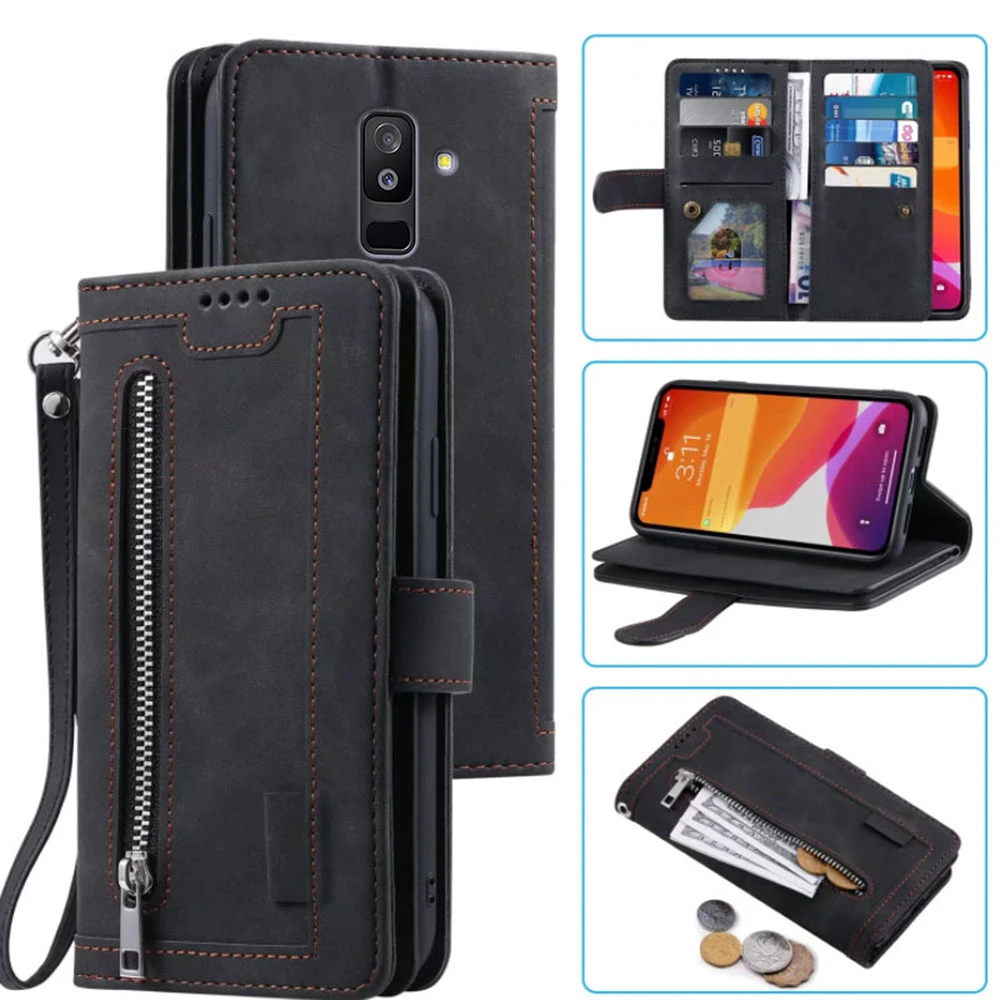 9 Cards Wallet Case For Samsung J8 2018 Case Card Slot Zipper Flip Folio with Wrist Strap Carnival For Samsung J8 2018 Cover image_0