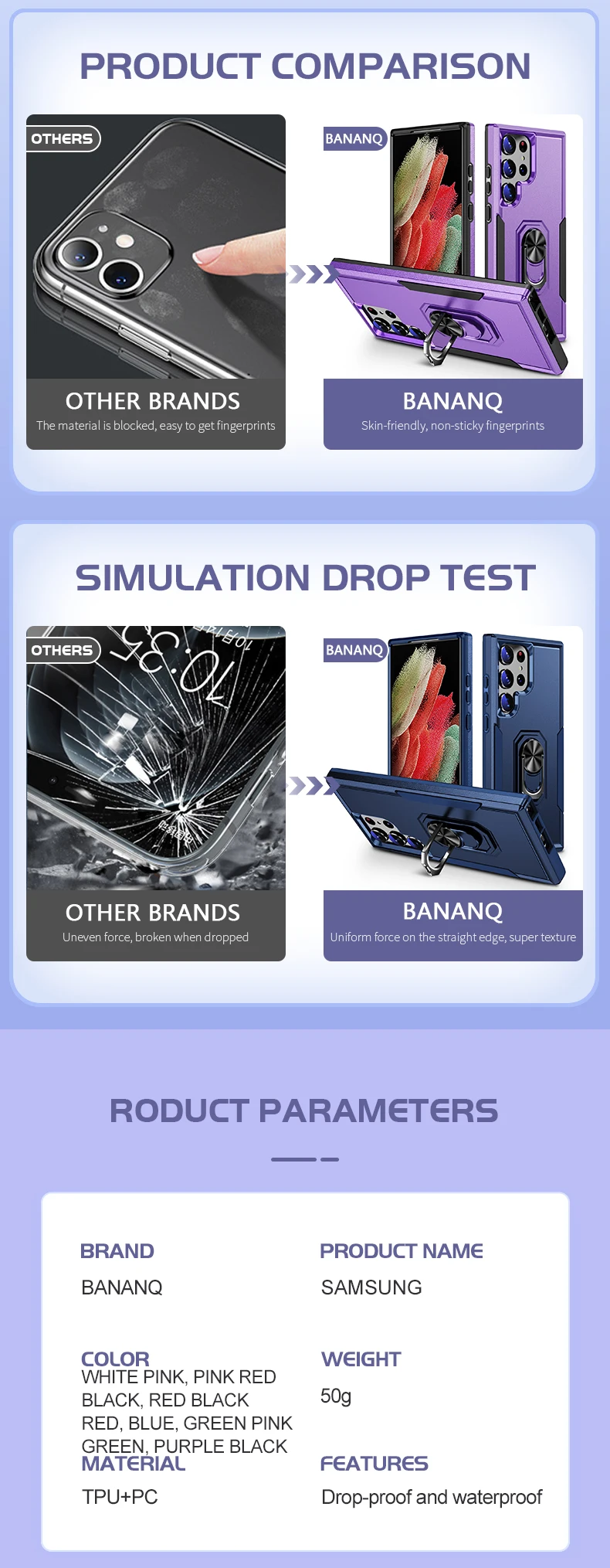 Bananq Metal Ring Stand Case Samsung S24 S23 S22 S21 Ultra S10 Plus S20 FE Cover For Galaxy A14 4G A54 5G A04S A05S A15_voghion.com