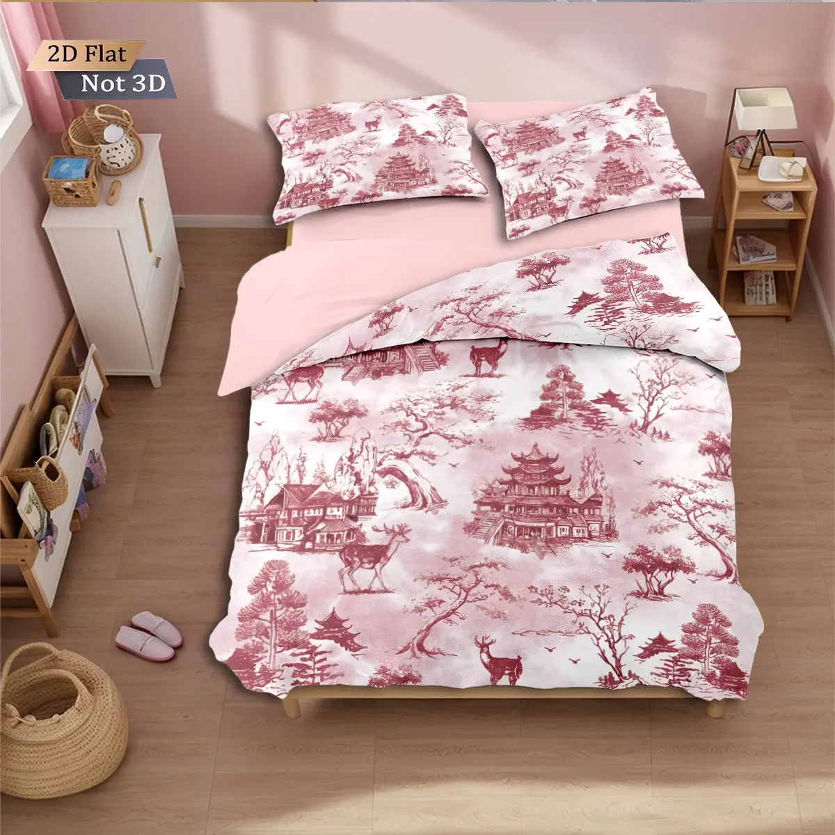 3pcs pink antique architectural print coreless bedding comfortable multi size bedroom dormitory duvet covers, machine washable