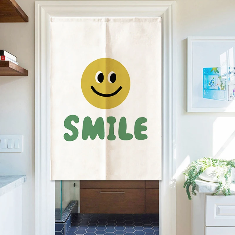 Cartoon Smiling Face Printing Door Curtain Kitchen Entrance Drapes Living Room Partition Hanging Curtains Cabinet Short Curtain 2