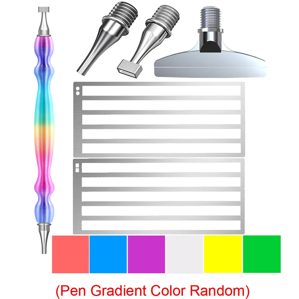 Multicolor Diamond Painting Point Drill Pen Set With 3  Stainless Steel Pen Tips, 6 Clay , 2 Stainless Steel Diamond Art Ruler