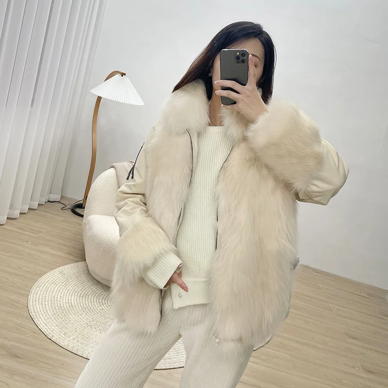 

Double Coats Women's Sides Winter Wear Women Parkas Fox Fur Liner Coat Korean Fashion Warm Female Fur Jacket Chaquetas Lq