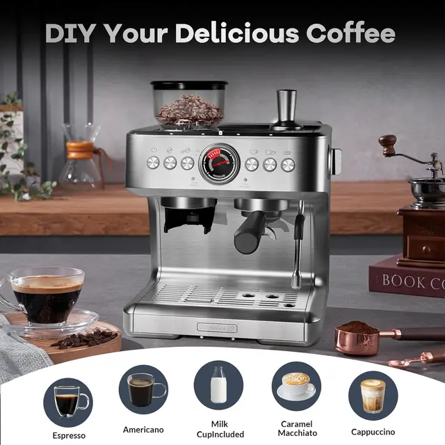 20 Bar Semi-Automatic Coffee Maker, Professional Espresso Machine With Grinder, Milk Frother And Steamer Wand 1