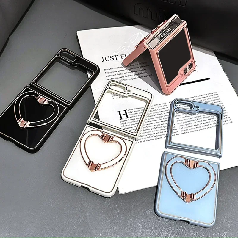 Cute Cartoon Love Heart Bracket Case with Plating Cover