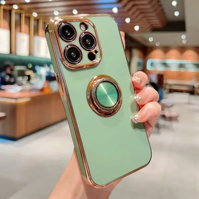 thumbnail image 1 of Luxury Magnetic Plating Silicone Case For iPhone 15 14 13 12 11 Pro Max XS XR 7 8 Plus SE 2020 2022 Full Covers With Ring Holder, 1 of 5