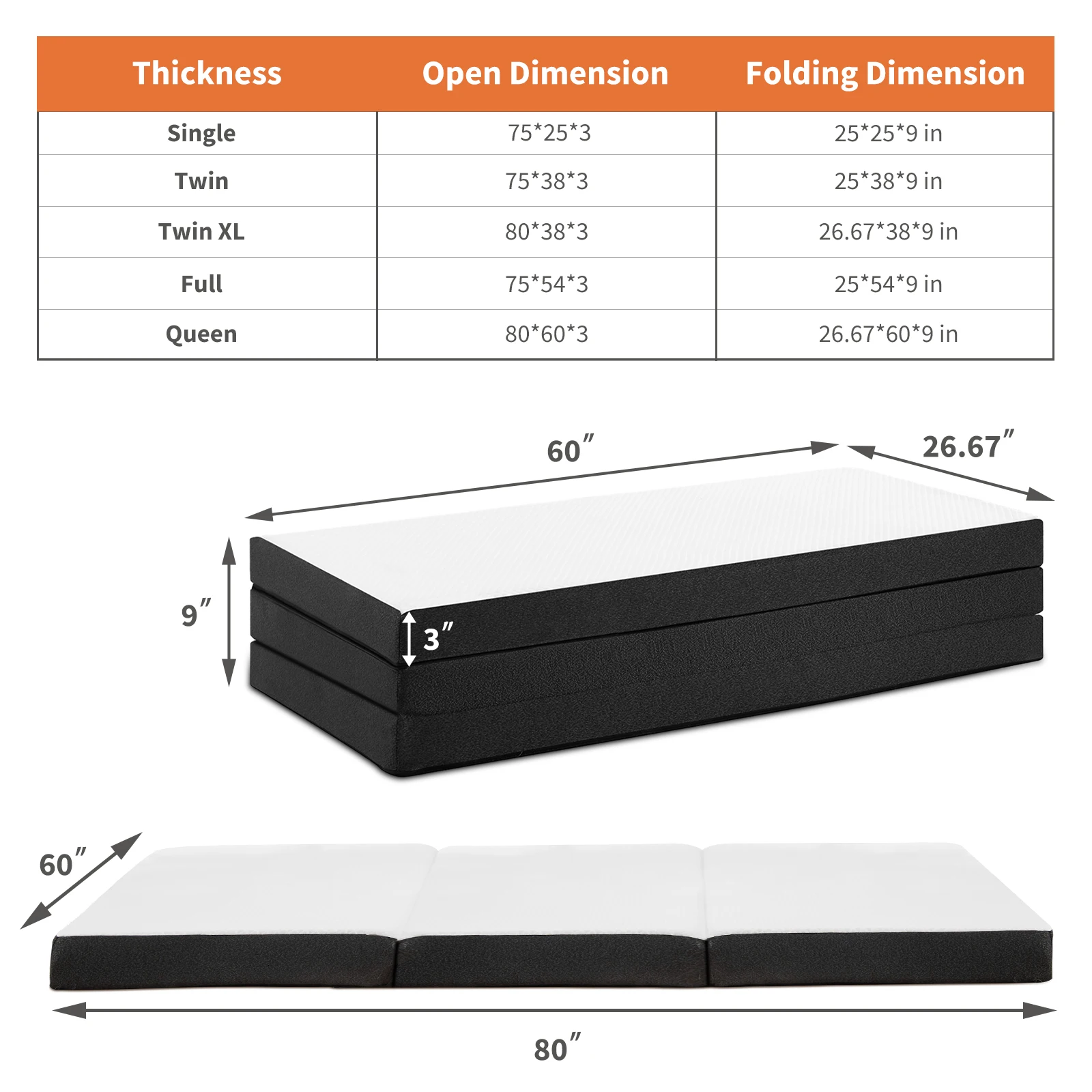 Folded mattress compact storage