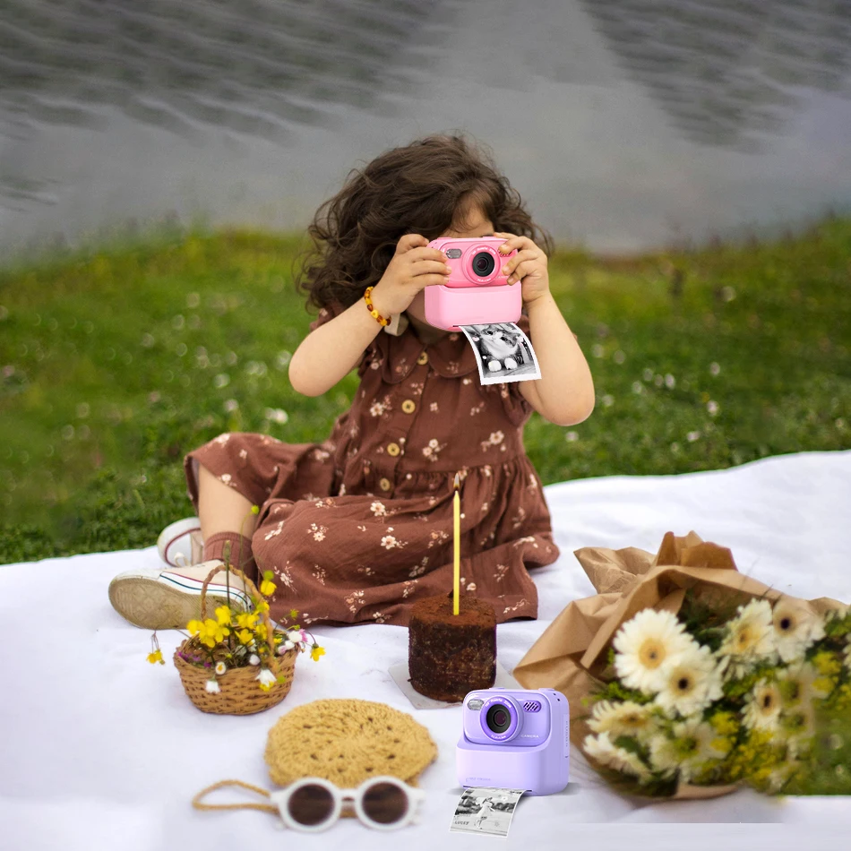 57mm Thermal Printer Instant Printing Front&Rear Dual Camera Flash Portable Digital Video 32G-SD for Kids Children Toddler Gifts