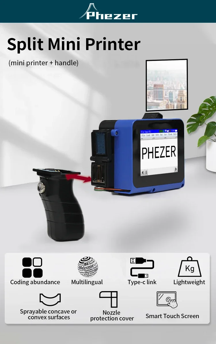 PC12 12.7mm Handheld mini printer Detachable mini printer QR Bar Batch Code Date