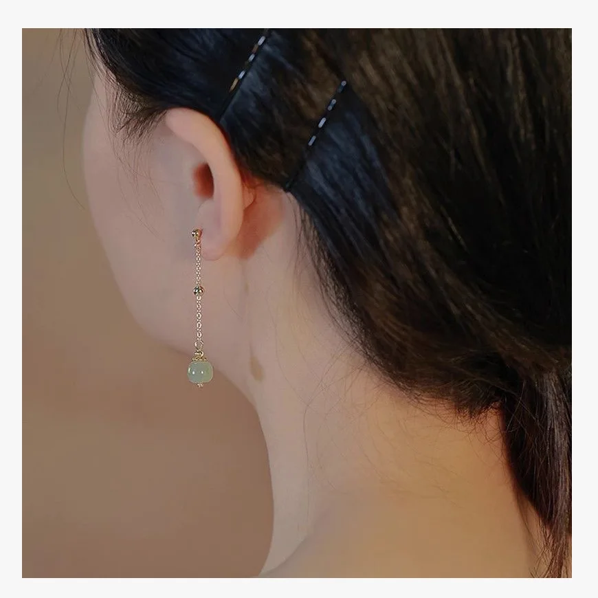 Imitation Hetian Jade Pearl Drop Earrings Ancient Chinese Style Hanfu Cosplay Accessories Ethnic Fashion Jewelry For Women Girls drop earrings,dangle earrings,pendant earrings
