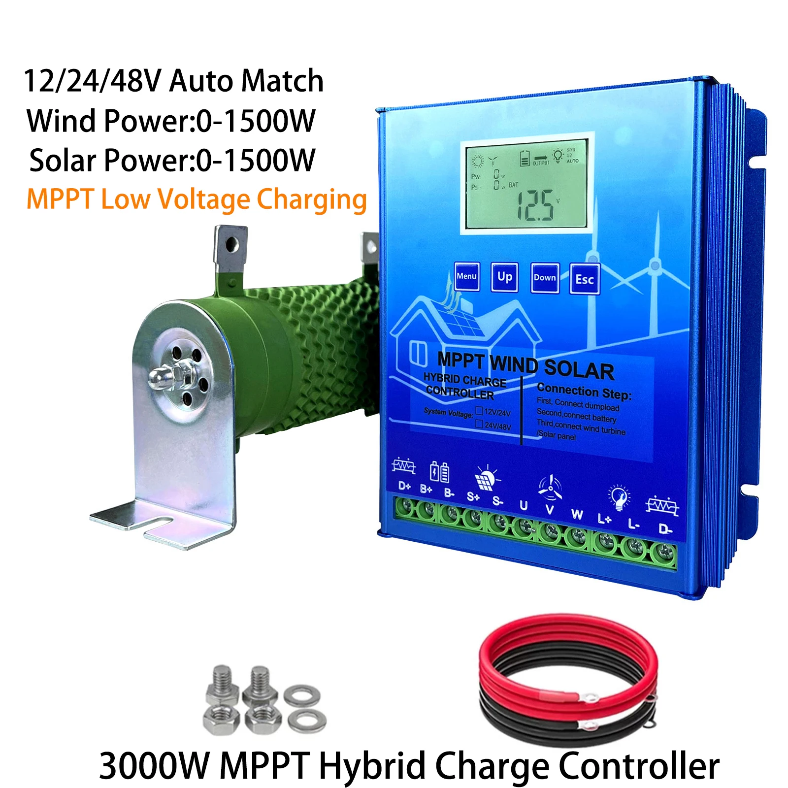 

3000W 12V 24V 48V MPPT Hybrid Solar Wind Charge Controller PV Wind Turbine Regulator For Lifepo4 Lithium Lead Acid Battery