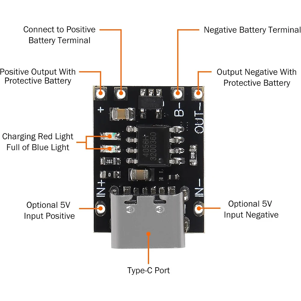 TP4057 1A 3.7V Lithium Battery Charging Board with Protection Type-C USB C Li-ion Battery Charging Board Over TP4056 5pcs