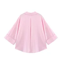 HipSeam Wide Sleeved Shirt Women Spring Asymmetric Hem Button Women's Shirts Simple Lady Johnny Collar Shirts & Blouses - Image 3