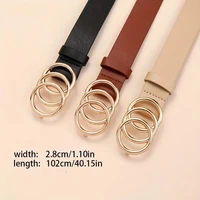 Golden Triple Ring Buckle Belts Simple Solid Color PU Leather Waistband Classic Jeans Pants Belt Dress Coat Girdle For Women - Image 4