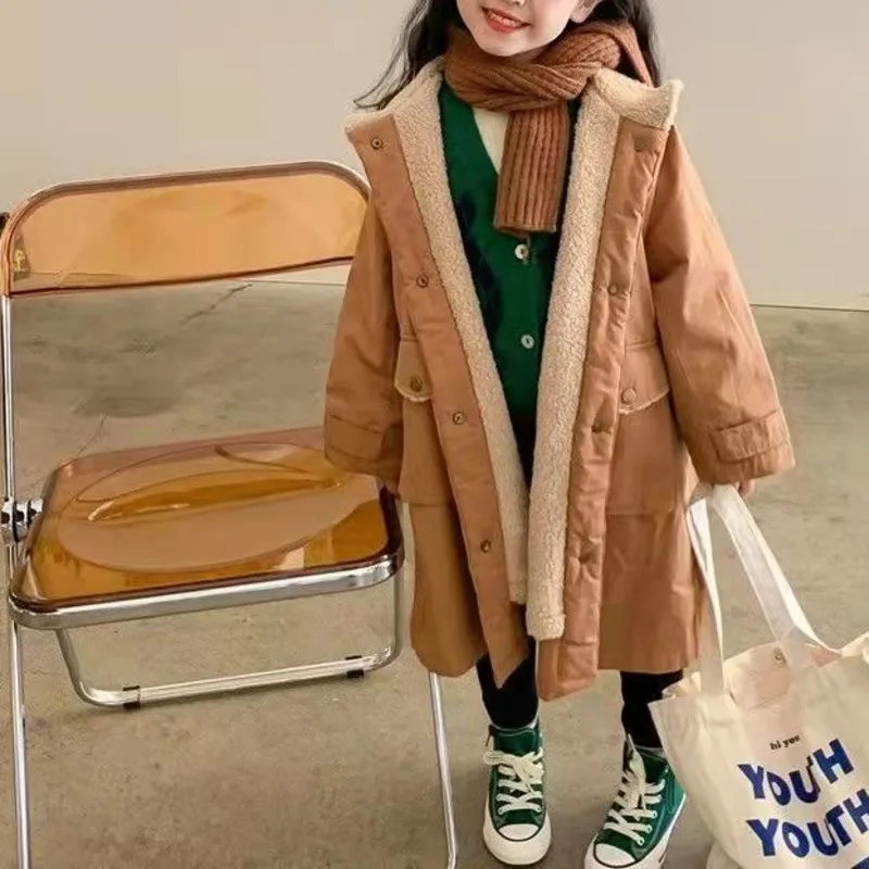 

Autumn Winter Teddy Bear Fur Jacket Long Coat Big Kids Teens Girls Cardigan 4 To 12 Children Outwear Coats Windbreaker