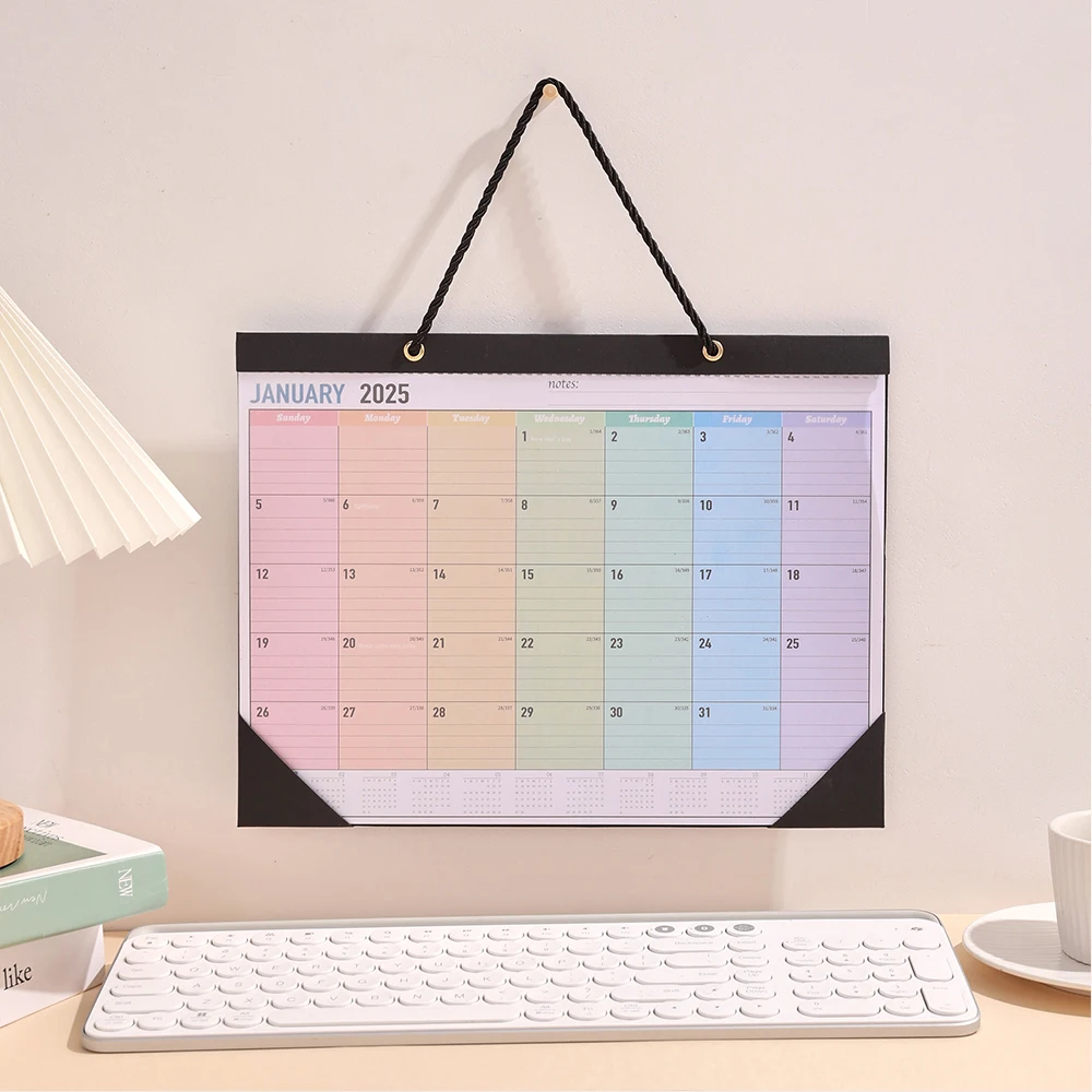Wall Calendar 12 sheets 2025 Colorful Monthly Wall Calendar Rainbow Weekly Planner Daily Study Check-in Message Hanging Calendar School