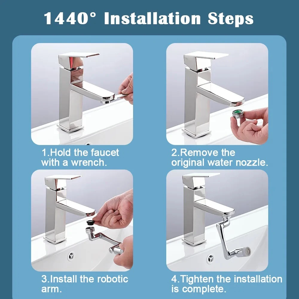 Metal 1440° Universal Rotation Faucet Sprayer Head for Faucet Extender Aerator Bubbler Nozzle Kitchen Tap Washbasin Robot Arm 5