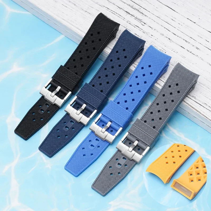 Curved End Waterproof Sport Silicone Watch Band - 22mm