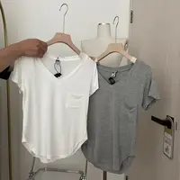 Modal Cotton Summer Loose Korean Version Women's T-irt ort Sve Casual V-ne Top Bone Loing Dra Sense Base irt