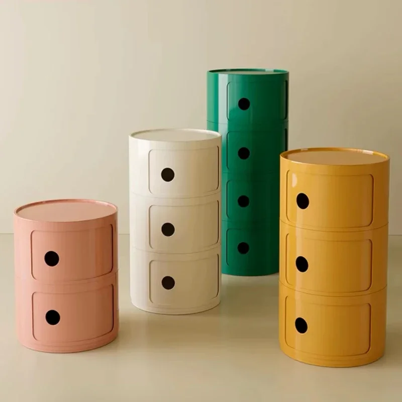 Round Multi-layer Bedside Table Simple Modern Creative Plastic Storage Cabinet Small Side Cabinet Living Room Storage plastic storage cabinet