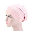 Women Stretch Beanie Chemo Cotton Hair Turban Hat Double-layer Soft Satin Lining Crinkled Hijab Inner Hijab Caps 4