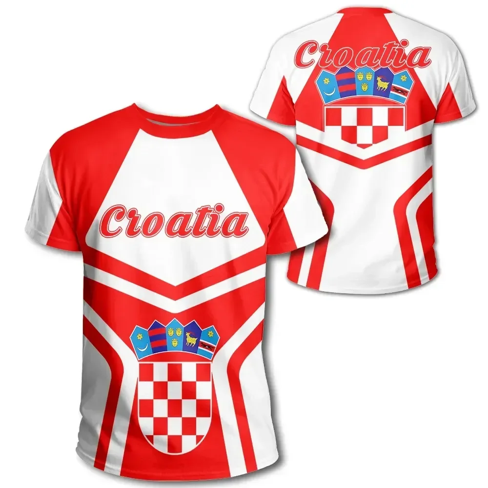 Croatia Flag Shirt Men Summer Croatia Emblem Printing Fashion Design Funny Soccer Jersey O Ncek Hrvatska Tshirt Wholesale