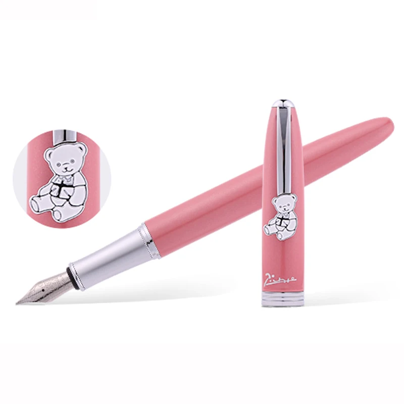 Picasso 922 Elegant Lady Style Teddy Series Pink Fountain Pen Silver 0.5mm Fine Nib Trim Ink Pen Luxurious Writing Gift Pen Set