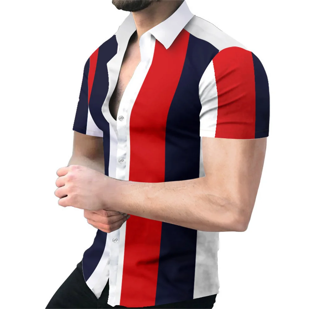 

2022 popular men's summer European and American Poker printed cardigan Casual Short Sleeved Shirt